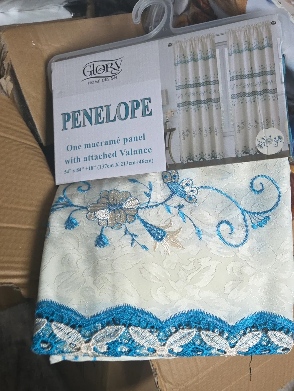 GLO jeans Cream Curtain Panel with Teal Embroidery